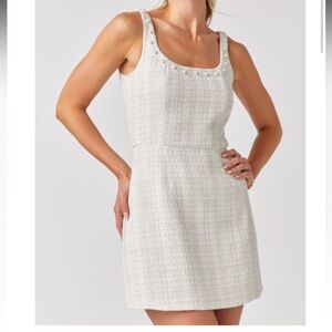 Francesca's Linda Pearl Neck Line Tweed Mini Dress